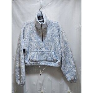 Arizona Jean Co Girls XS Sky Blue Sweater Faux Fur  1/4 Zip Soft Cozy Cropped